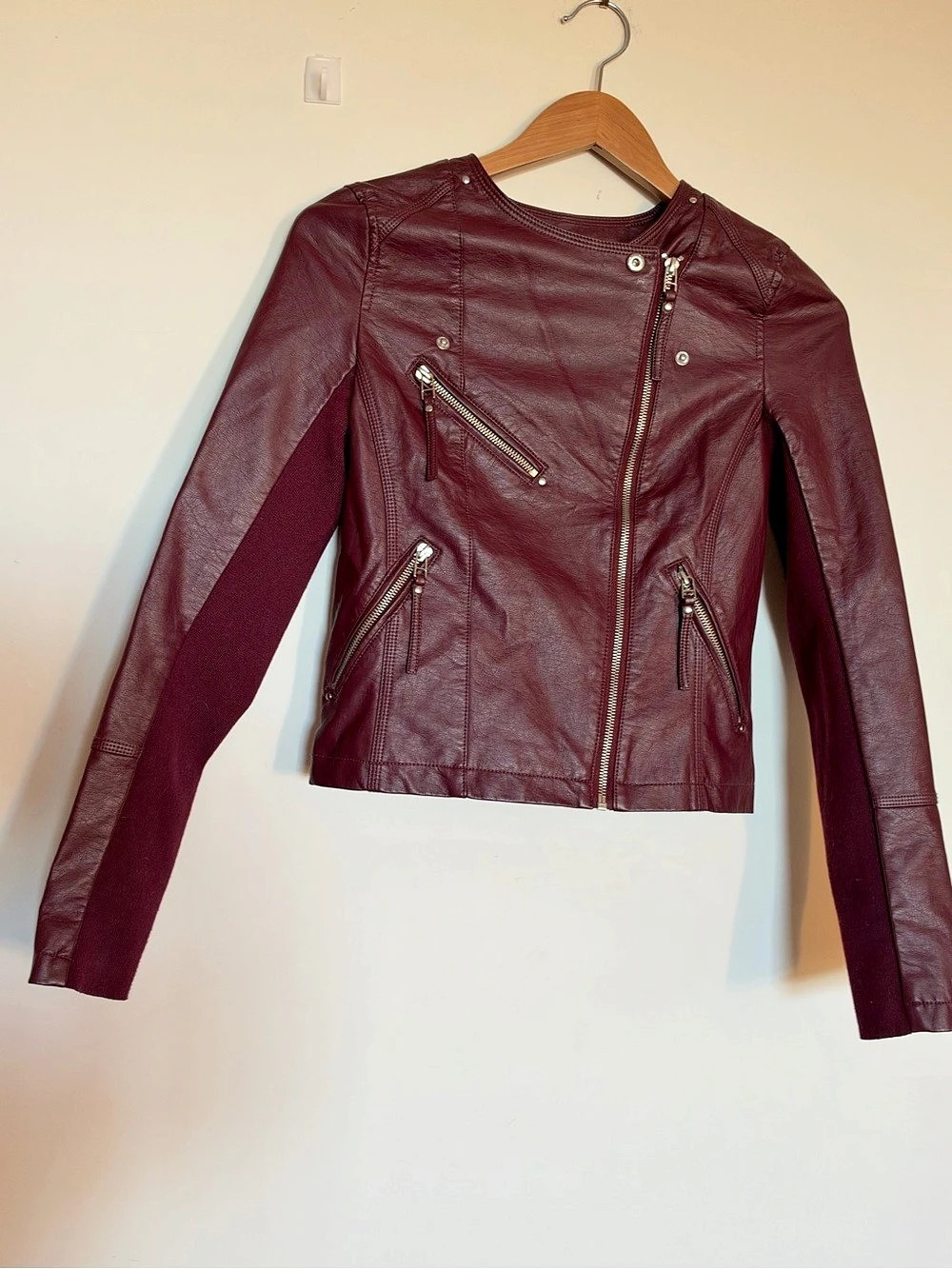 Vero Moda VMRIA Faux Short Faux Leather Jacket Faux Leather Moto Jacket Burgundy